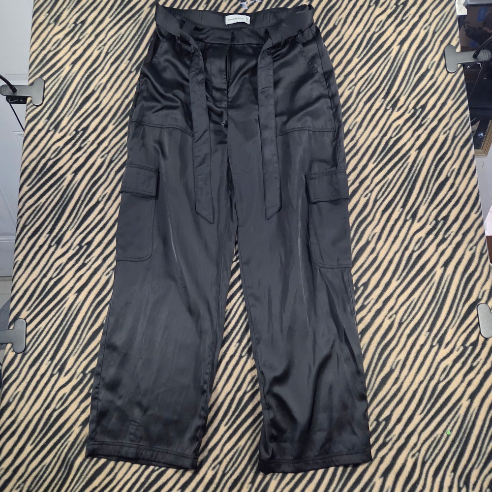 Abercrombie & Fitch Black Satin Belted Wide Leg Cargo Pants Size 30/10